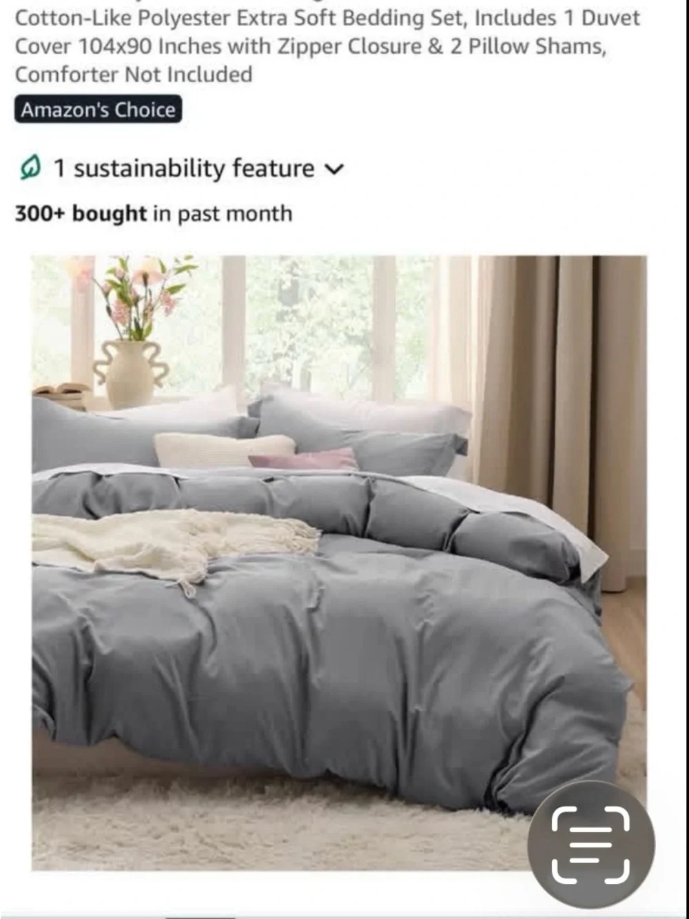 Bedsure Light Grey Duvet Cover King Size 3 Pieces Prewashed Cotton Bedding Set